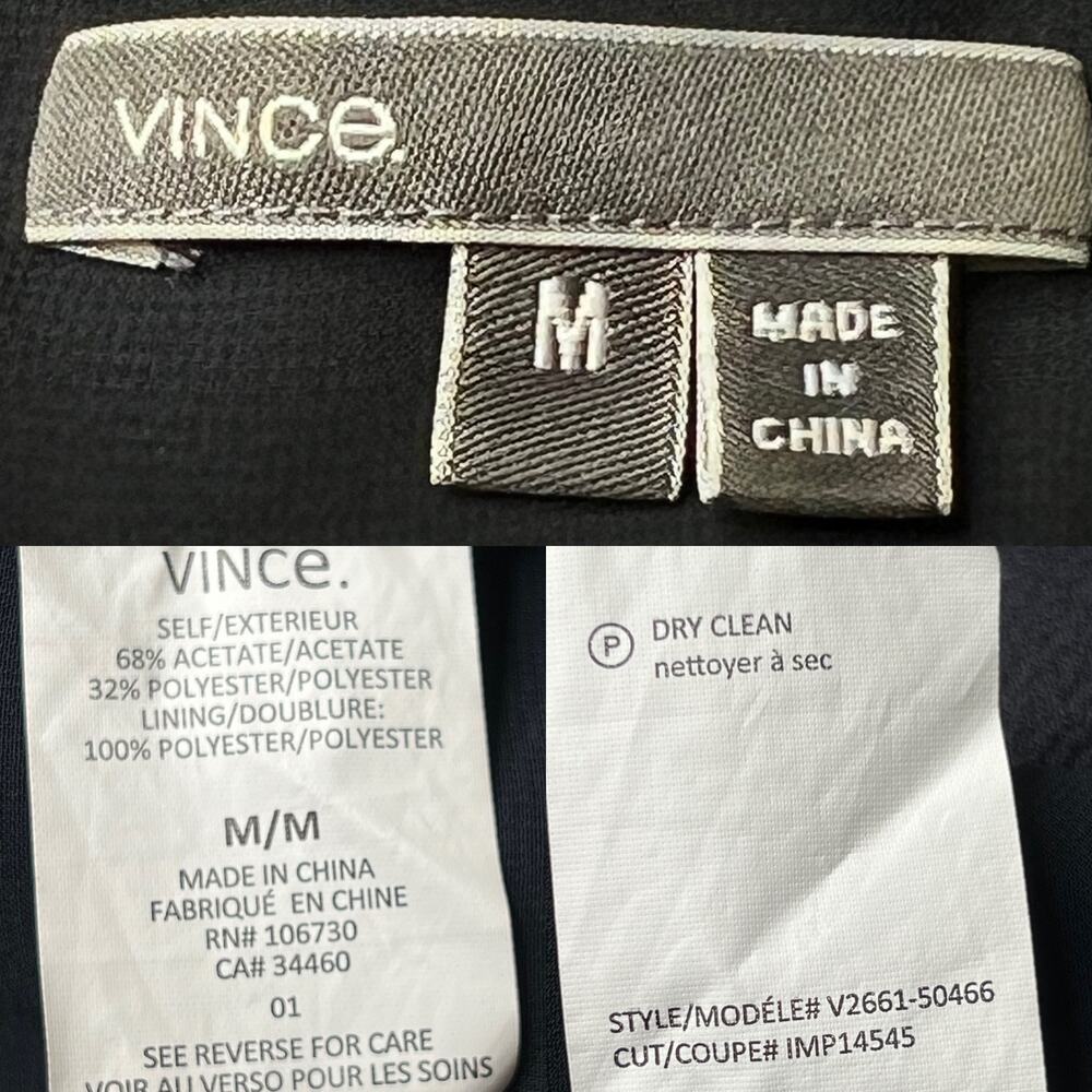 Vince Leather Piped Crepe Shift Mini Tunic Dress size Medium Charcoal Black - Picture 14 of 15